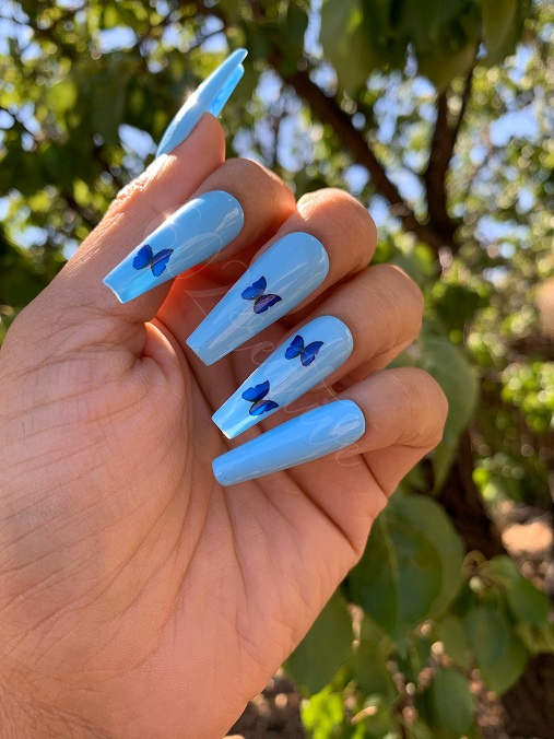 Blue Butterfly Nails